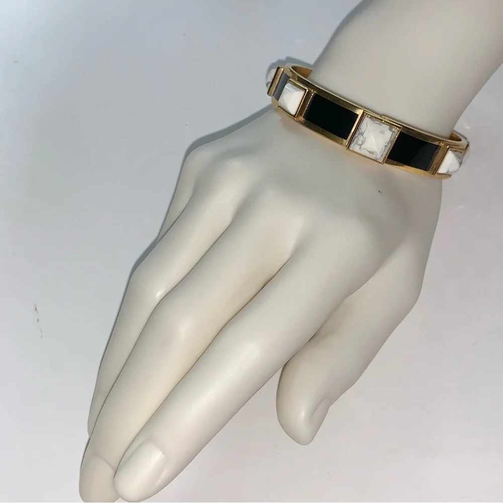 HENRI BENDEL 14k yellow gold plated CLICK CLACK cuff BRACELET w/stone STUDS - Picture 13 of 16